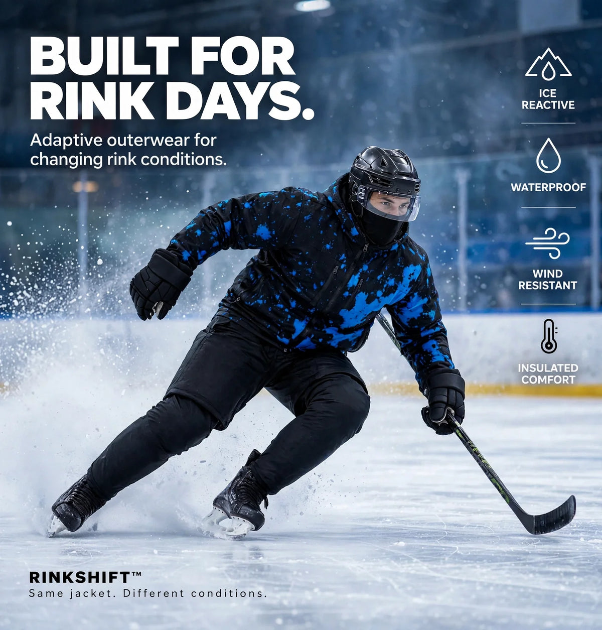Built for rink days - Rink Shift jacket marketing graphic