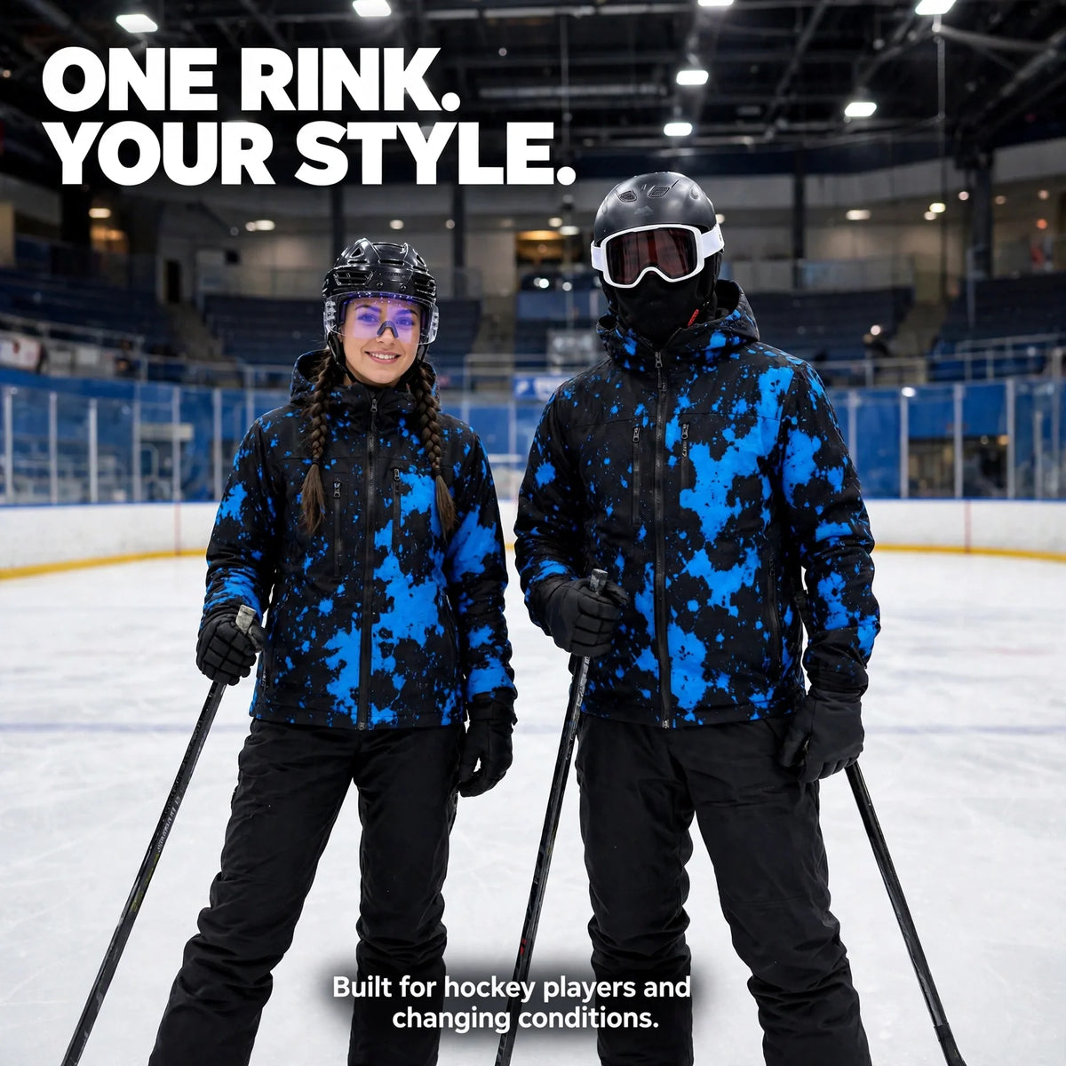 One rink your style - two hockey players wearing Rink Shift jackets
